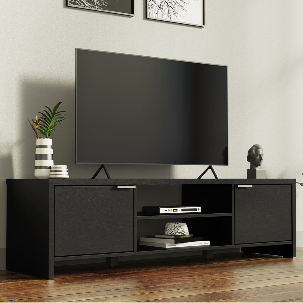 Ebern Designs TV Stand with Cabinet Storage and Open Shelves for 55 65 Inch Media Storage Gaming Media Console Living Room Entertainment Center Modern Wooden Television Cabinet Reviews Wayfair